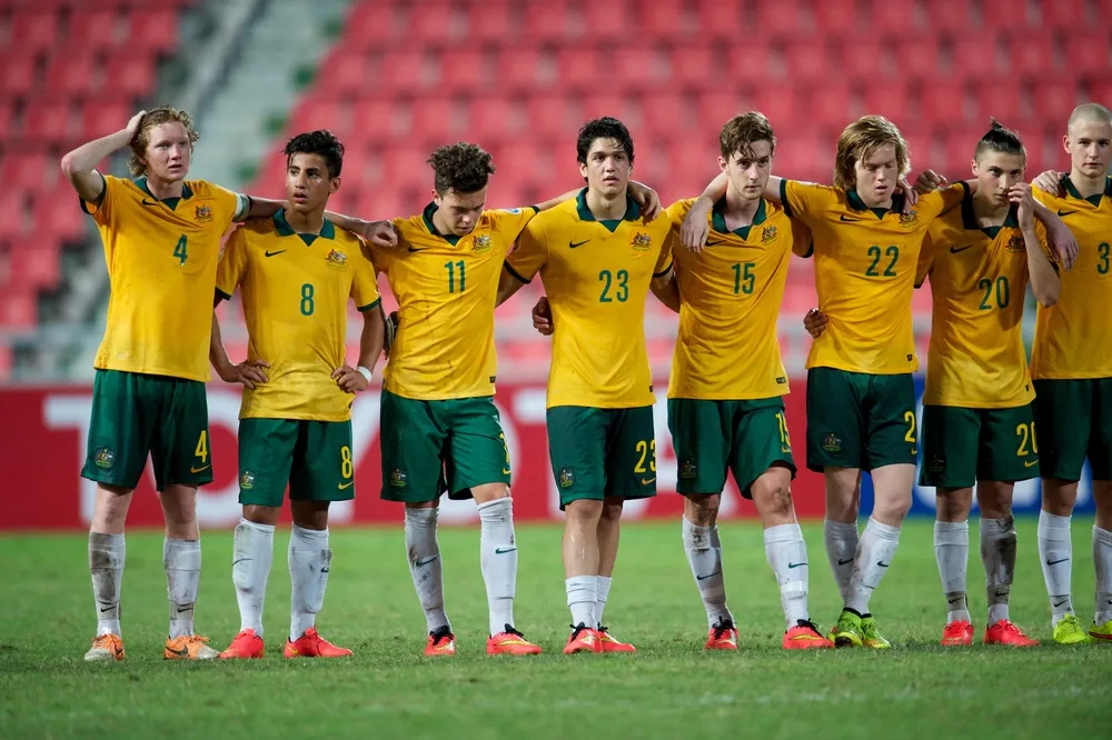 Players of Australia in action during the AFC U-16 Championship between Australia and DPR Korea at Rajamangala Stadium on Sep17,2014,Thailand